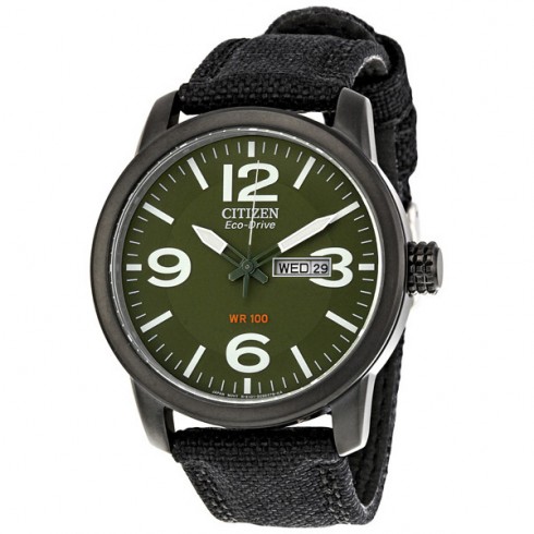 Citizen Eco-Drive Military Black-plated Steel Canvas Strap Men's Watch BM8475-00X watches