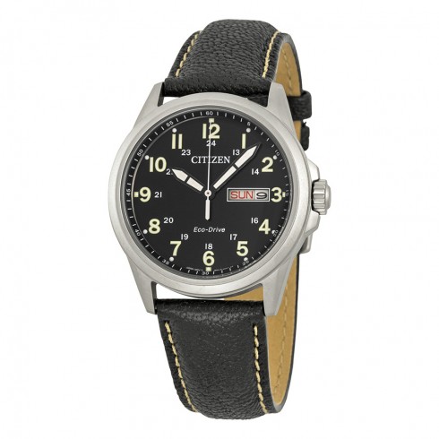 Citizen Military Eco-Drive Black Dial Black Leather Quartz Men's Watch AW0040-01E watches