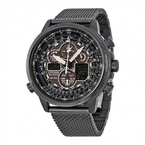 Citizen Navihawk A-T Eco-Drive Black Dial Black Stainless Steel Chrono Men's Watch JY8037-50E watches