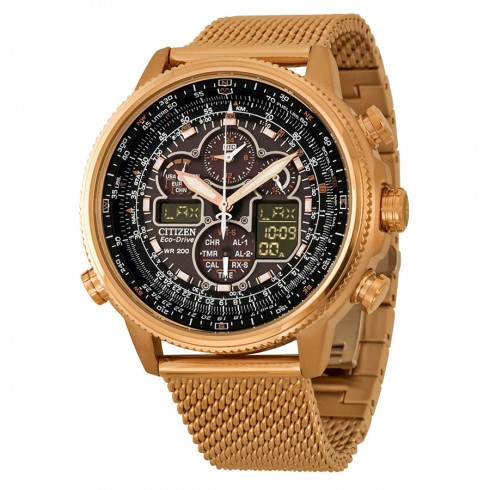 Citizen Navihawk A-T Eco-Drive Black Dial Rose Gold Stainless Steel Chonograph Men's Watch JY8033-51E watches