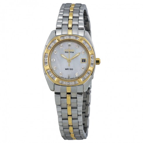 Citizen Paladion Mother of Pearl Dial Brushed two Tone Stainless Steel Ladies Watch EW1594-55D watches