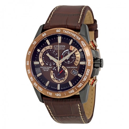 Citizen Perpetual Chrono A-T Dark Brown Dial Brown Leather Men's Watch AT4006-06X watches