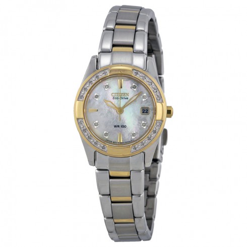 Citizen Regent Eco-Drive Diamond Mother of Pearl Dial Two-Tone Stainless Steel Ladies Watch EW1824-57D watches