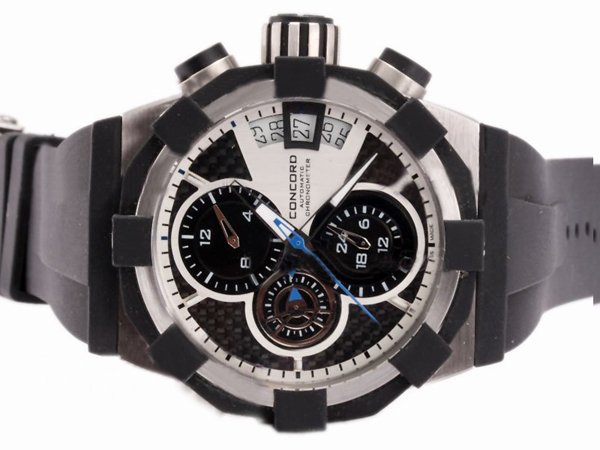 Concord C1 0320005 Mens Black Rubber Strap Stainless Steel Bezel Watch watches