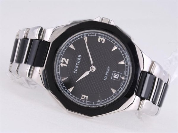Concord Mariner 0311278 Silver Ceramic Strap Round Black Dial Watch watches