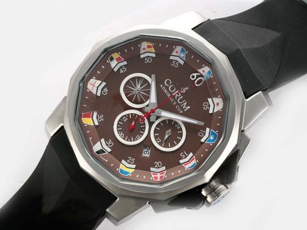 Corum Admirals Cup 753.936.55/0081 AN32 Brown Dial Round Quartz Chronograph Watch watches