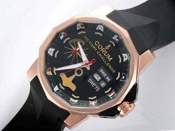 Corum Admirals Cup 947.933.04 Rose Gold Case Round Black Dial Watch watches