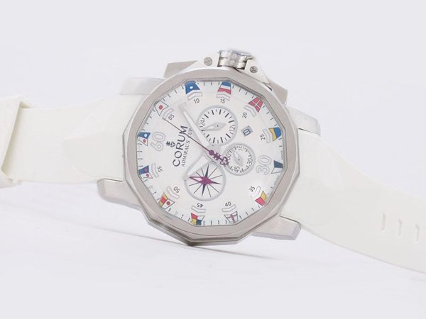 Corum Admirals Cup 984.970.47/F379 AA12 White Rubber Strap Stainless Steel Bezel White Dial Watch watches