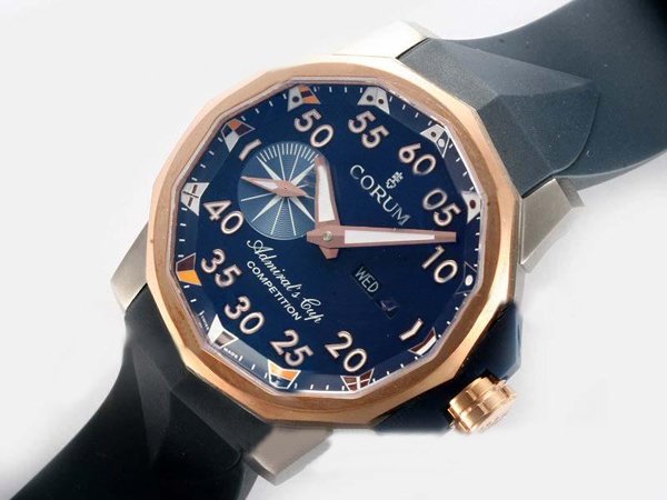 Corum Admirals Cup A.C.C.8 Black Rubber Strap Rose Gold Bezel Blue Dial Watch watches