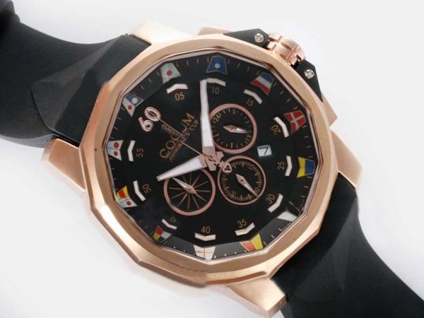Replica Corum Admirals Cup Black Rubber Black Dial Rose Gold Case Round Watch Watch