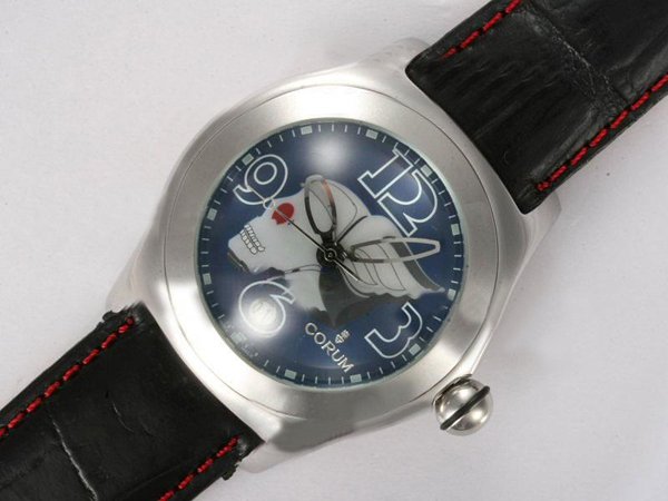 Corum Bubble 082.150.20 Womens Black Cow Leather Strap Stainless Steel Bezel Watch watches