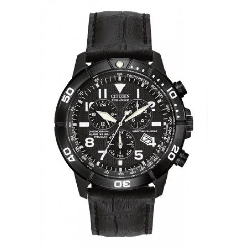 Open Box - Citizen Perpetual Calendar Chronograph Black Dial Black Leather Men's Watch BL5259-08E watches