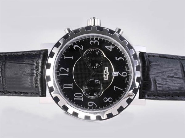 De Witt Academia Chronographe 1940 AC 6003 53 M700 Black Crocodile Leather Strap Black Dial Watch watches