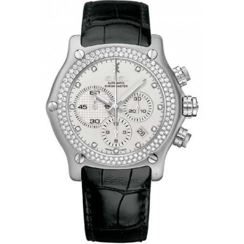 Ebel 1911 BTR Silver Diamond Dial Chronograph Black Leather Automatic Men's Watch 1215719 watches