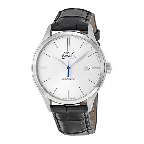 Replica Ebel Automatic Silver Dial Black Leather Strap Men's Watch 9120R41-6430136 Watch