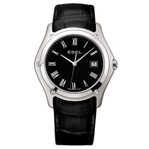 Ebel Classic Gents XL Black Dial Black Alligator Leather Men's Quartz Watch 1215800 watches
