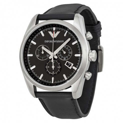 Emporio Armani Black Dial Black Leather Strap Men's Watch AR6039 watches