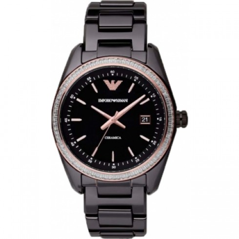 Emporio Armani Ceramica Black Dial Black Ceramic Quartz Watch AR1496 watches