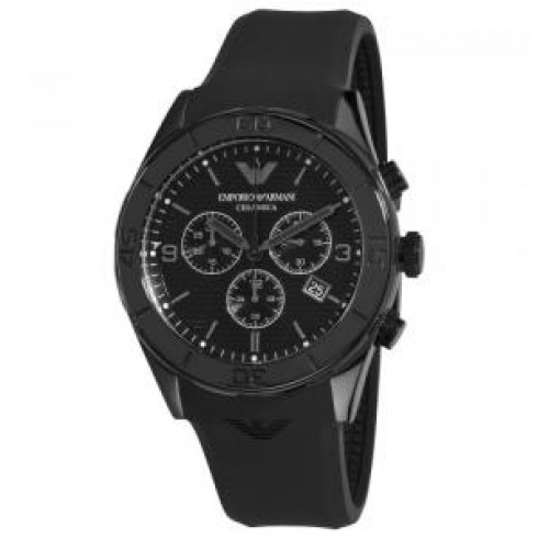 Emporio Armani Ceramica Chronograph Black Dial Black Rubber Men's Watch AR1434 watches