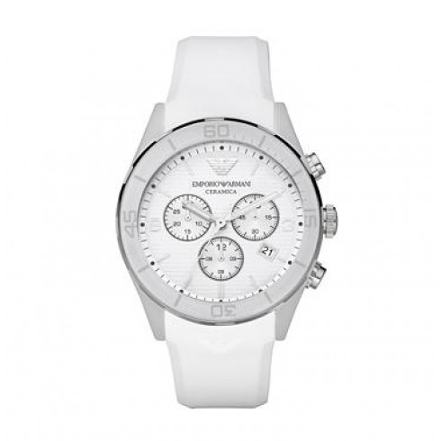 Emporio Armani Ceramica Chronograph White Dial White Silicone Mens Watch AR1435 watches