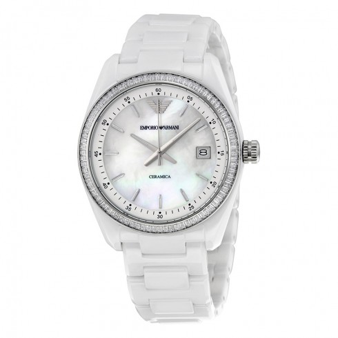 Emporio Armani Ceramica Mother Of Peal Dial Whire Ceramic Quartz Ladies Watch AR1497 watches