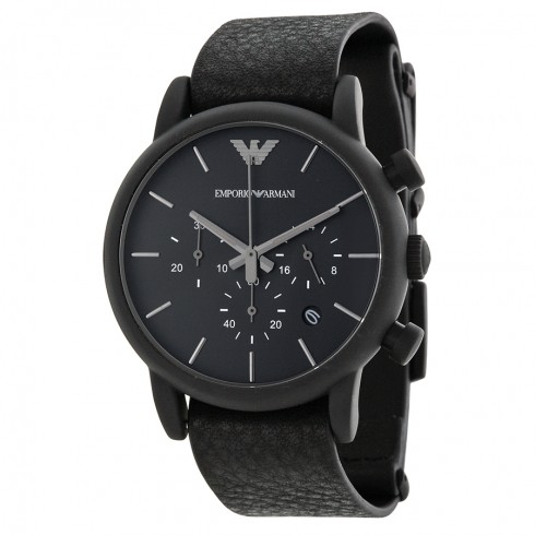 Emporio Armani Chronograph Black Dial Black Leather Men's AR1782 watches