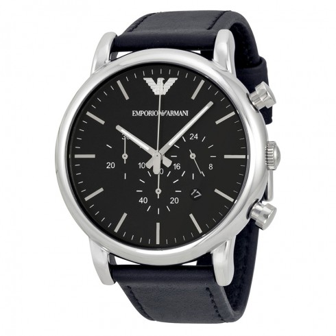 Emporio Armani Chronograph Black Dial Matte Black Leather Men's Watch AR1828 watches