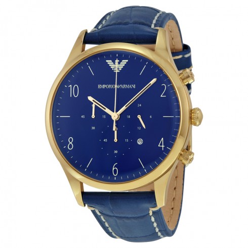 Emporio Armani Chronograph Blue Dial Blue Leather Men's Watch AR1862 watches