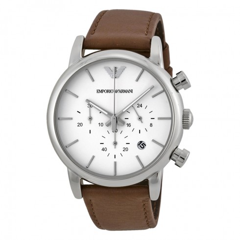 Emporio Armani Chronograph White Dial Brown Leather Men's Watch AR1846 watches