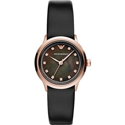 Emporio Armani Classic Black Mother Of Pearl Dial Black Leather Ladies Watch AR1802 watches