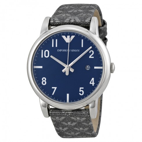 Emporio Armani Classic Blue Dial Grey Canvas Men's Watc AR1833 watches