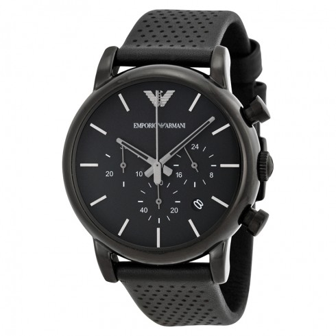 Emporio Armani Classic Chronograph Black Dial Black Leather Men's Watch AR1737 watches