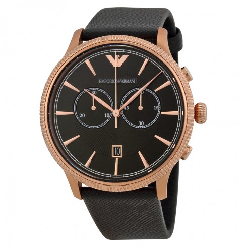 Emporio Armani Classic Chronograph Black Dial Black Leather Men's Watch AR1792 watches