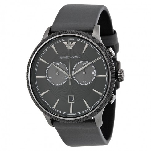 Emporio Armani Classic Chronograph Black Dial Grey Leather Men's Watch AR1794 watches