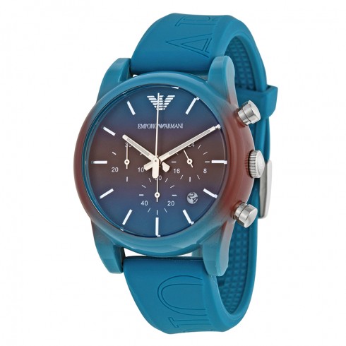 Emporio Armani Classic Chronograph Blue and Purple Degrade Dial Blue Silicone Men's Watch AR1062 watches