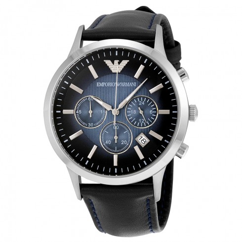 Emporio Armani Classic Chronograph Blue Dial Navy Leather Strap Men's Watch AR2473 watches