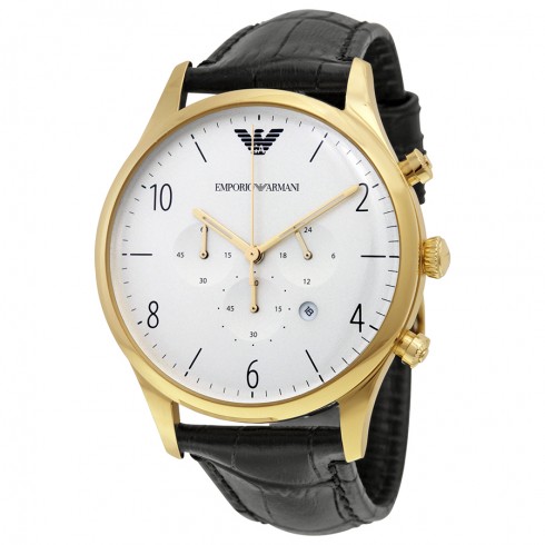 Emporio Armani Classic Chronograph White Dial Black Leather Men's Watch AR1892 watches