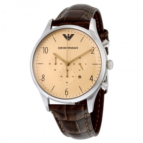 Emporio Armani Classic Cream Dial Brown Crocodile Leather Chronograph Men's Watch AR1878 watches