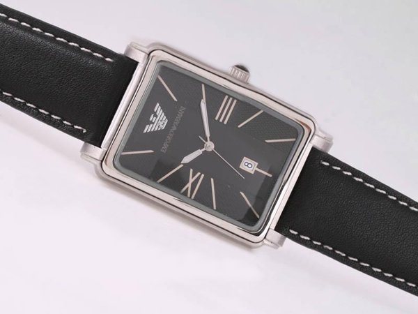 Emporio Armani Classic Ladies AR0414 Mens Black Cow Leather Strap Rectangle Watch watches