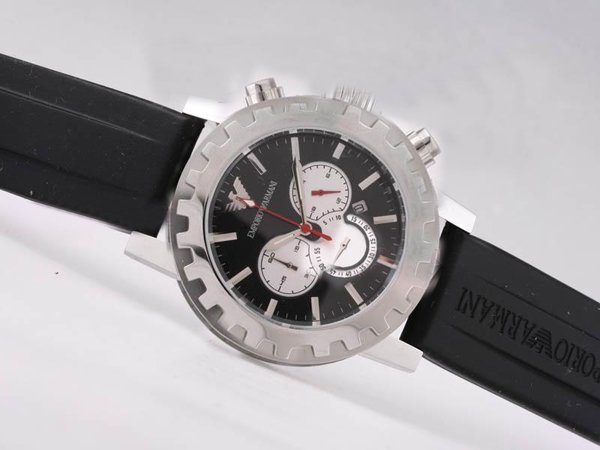Emporio Armani Classic Mens AR0527 Black Cow Leather Strap 47mm Black Dial Watch watches