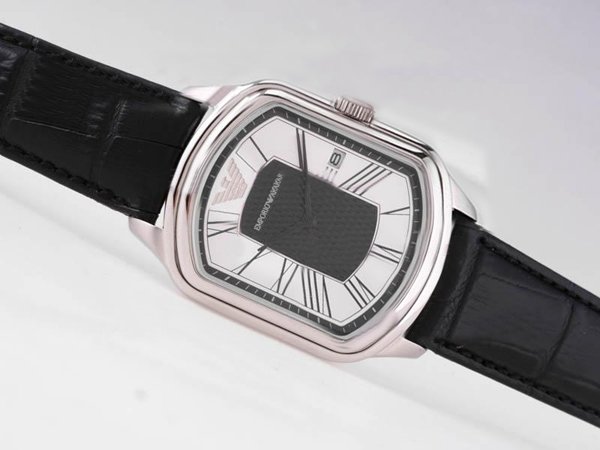Emporio Armani Classic Mens AR2030 White Dial 35x51mm Black Ostrich Leather Strap Watch watches