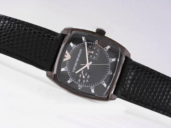 Emporio Armani Classic Mens AR2411 Black Ostrich Leather Strap 35x47mm Mens Watch watches
