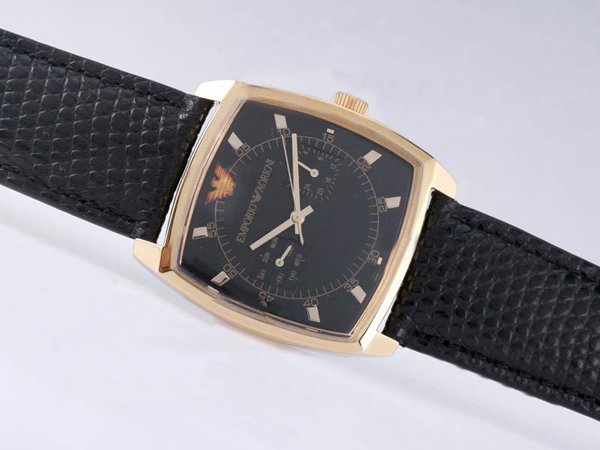 Emporio Armani Classic Mens AR2414 Black Dial 18K Gold Case Square Watch watches