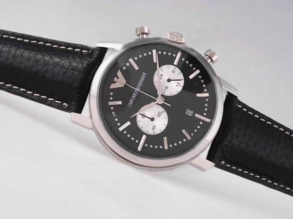 Emporio Armani Classic Mens AR2427 Round Black Ostrich Leather Strap Mens Watch watches