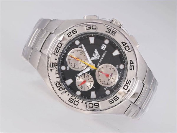 Emporio Armani Classic Mens AR5982 Black Dial 44mm Silver Stainless Steel Strap Watch watches