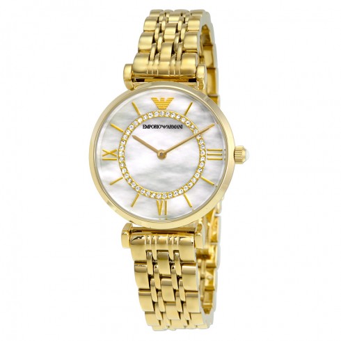 Emporio Armani Classic Mother Of Pearl Dial Gold-tone Stainless Steel Ladies Watch AR1907 watches