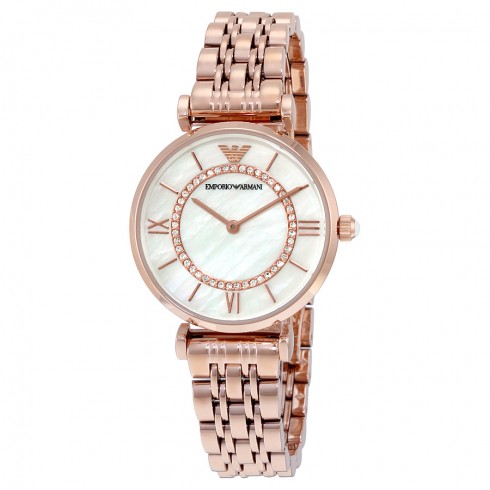 Emporio Armani Classic Mother of Pearl Dial Rose Gold-tone Stainless Steel Ladies Watch AR1909 watches
