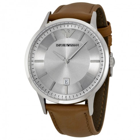 Emporio Armani Classic Silver Dial Brown Leather Strap Men's Watch AR2463 watches