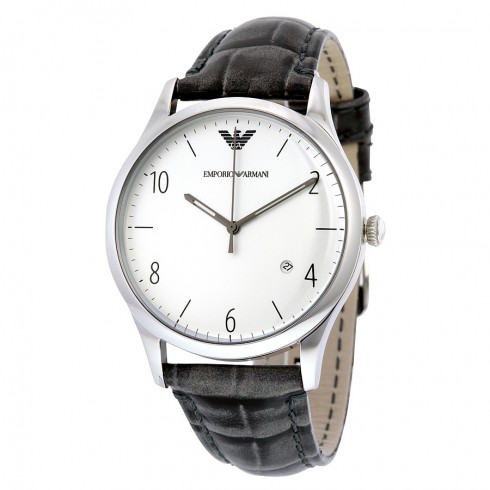 Emporio Armani Classic Silver Dial Grey Crocodile Leather Quartz Men's Watch AR1880 watches