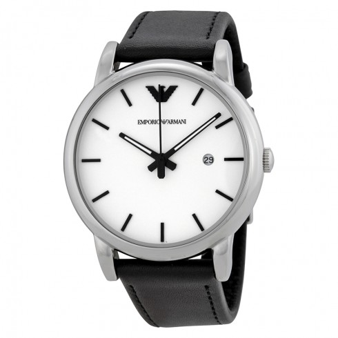 Emporio Armani Classic White Dial Black Leather Strap Men's Watch AR1694 watches